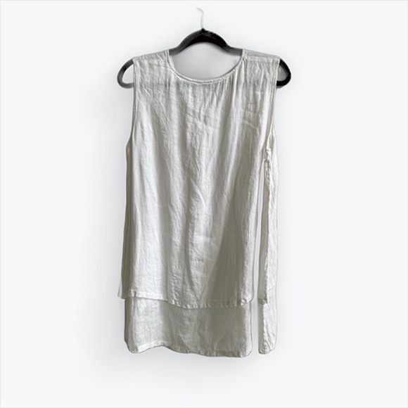 CROWN LINEN DESIGNS 100% Linen Layered Asymmetrical Sleeveless Top, Size Small - Picture 3 of 5